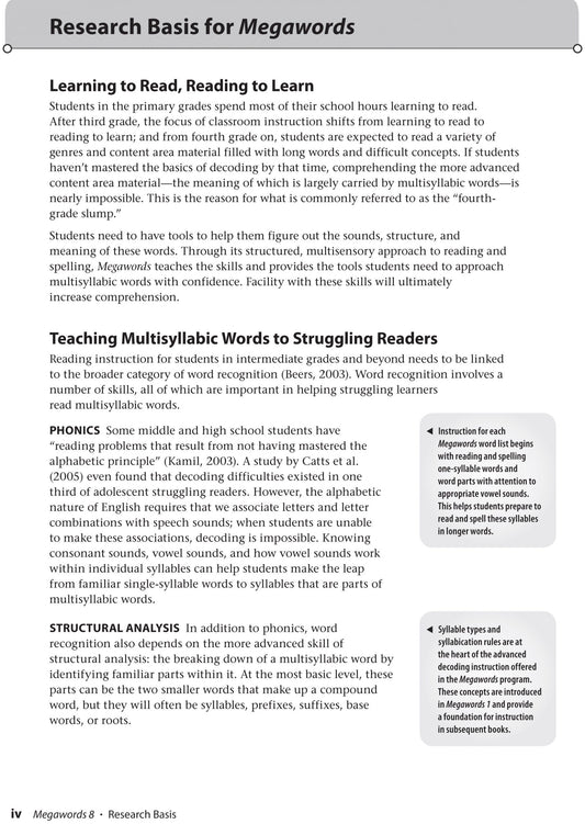 Megawords 8 Teacher's Guide 2nd Edition (Grades 4-12)