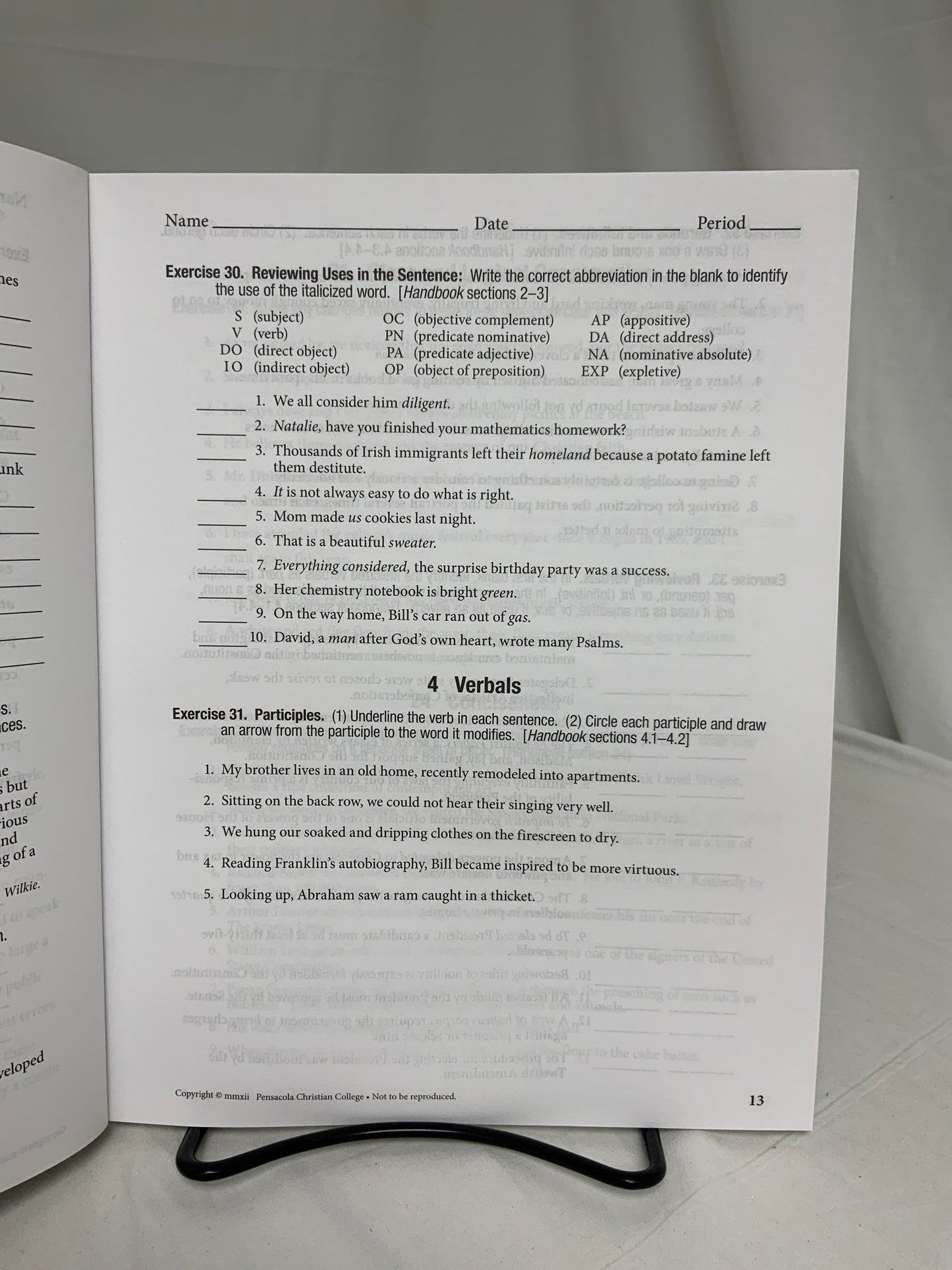 Abeka Workbook V for Handbook of Grammar & Composition (4th Ed.) Set of 4
