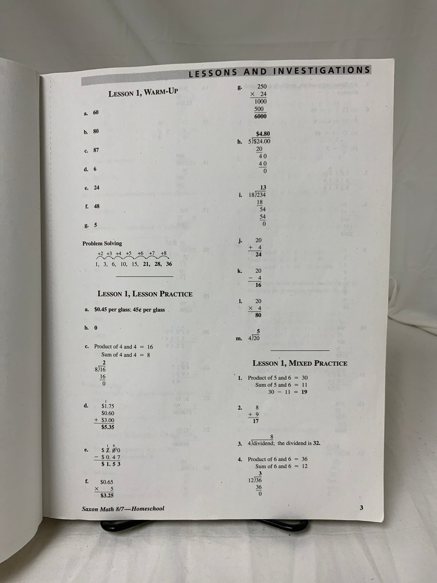 Saxon Math 8/7 Homeschool (3rd Ed.) Solutions Manual