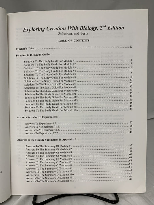 Exploring Creation with Biology (2nd Ed.) Solutions and Tests