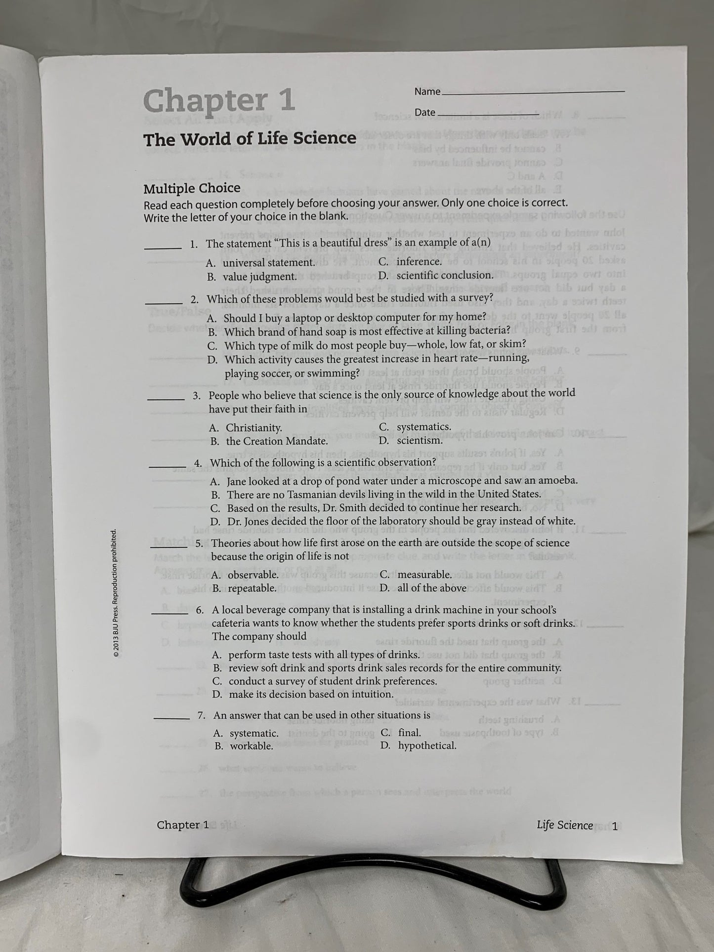 BJU Life Science (4th Ed.) Tests