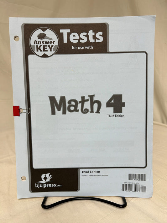 BJU Math 4 (3rd Ed.) Tests Answer Key