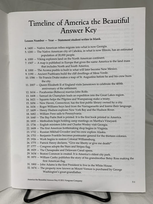 America the Beautiful (2011) Answer Key