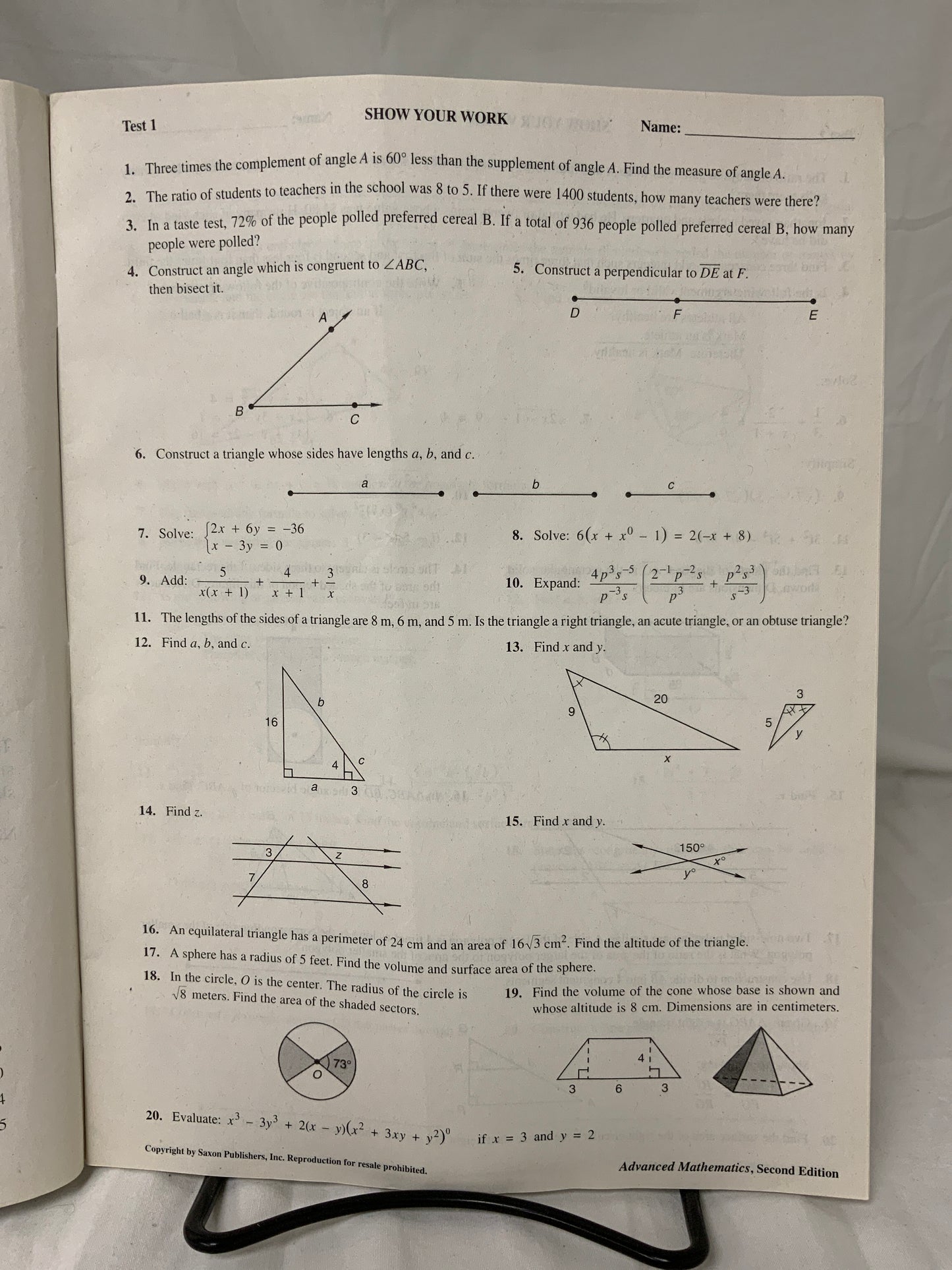Saxon Advanced Mathematics (2nd Ed.) Set of 3