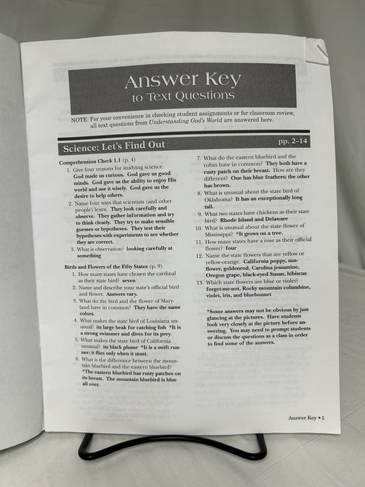 Understanding God's World (4th Ed.) Answer Key to Text Questions