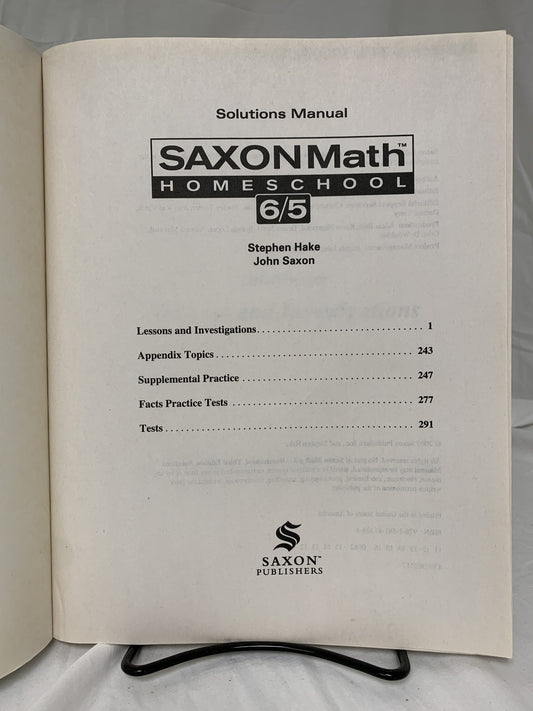 Saxon Math 6/5 Homeschool (3rd Ed.) Solutions Manual