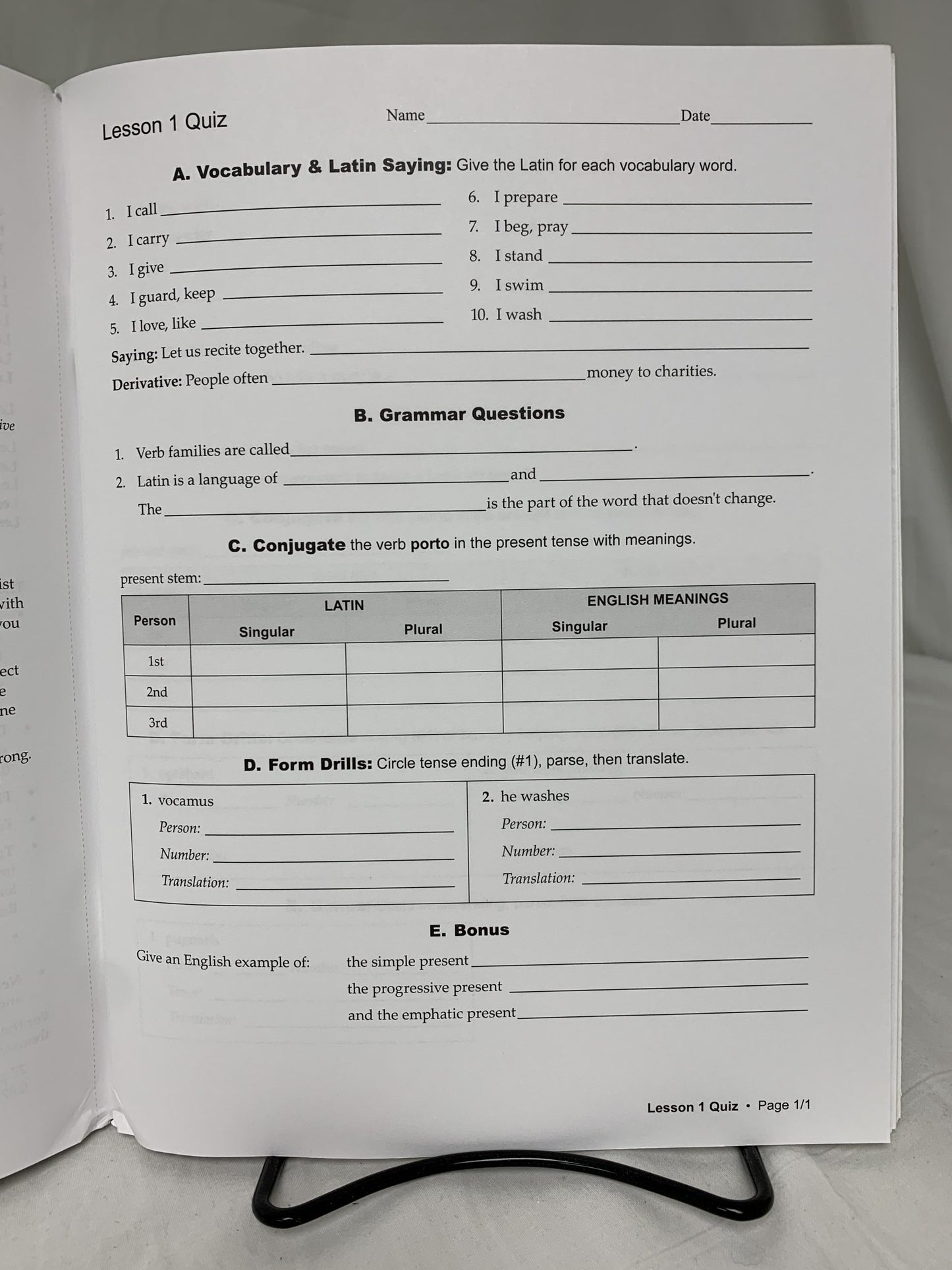 First Form Latin (2nd Ed.) Quizzes & Tests