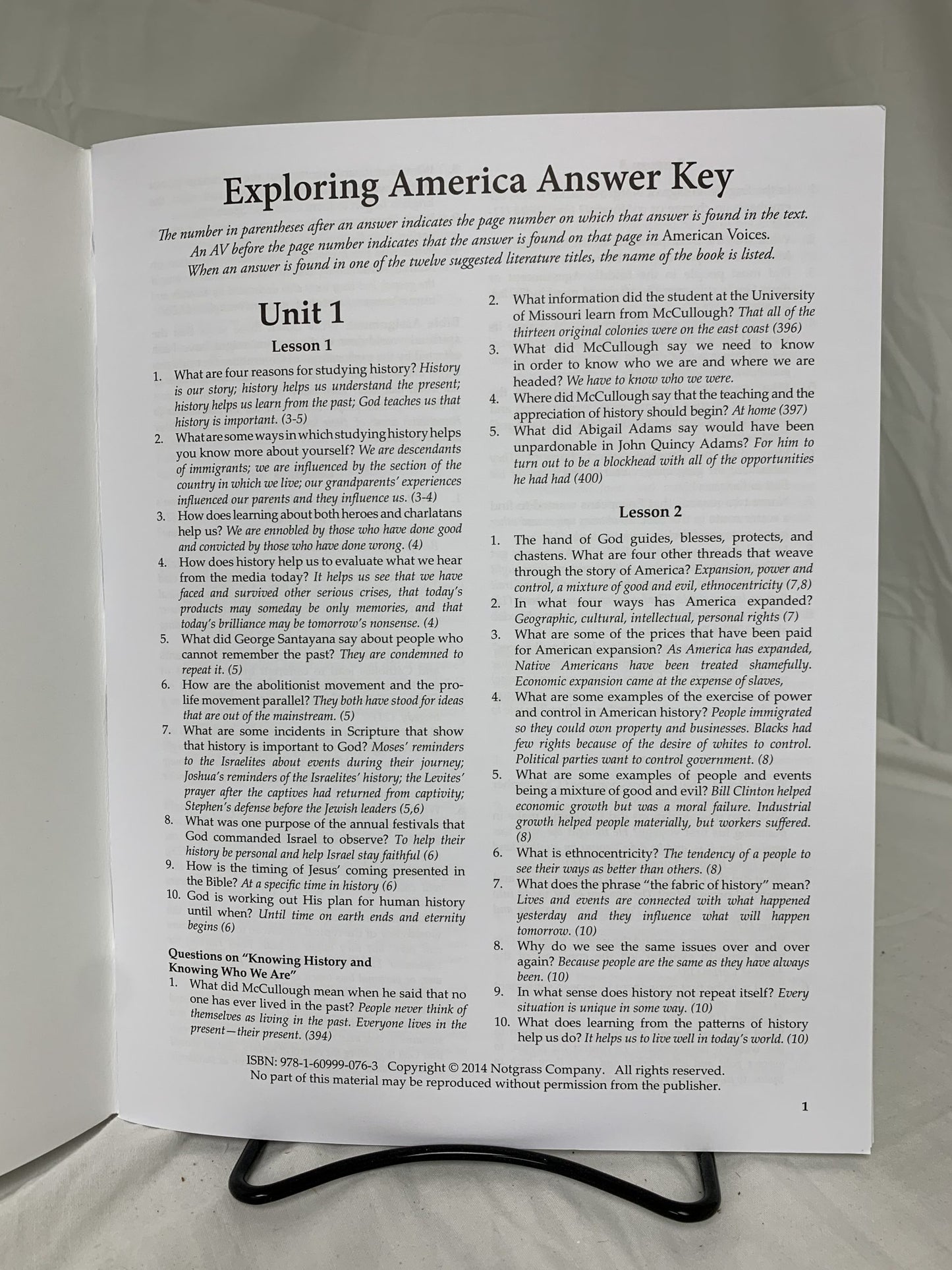 Exploring America (2014) Answer Key
