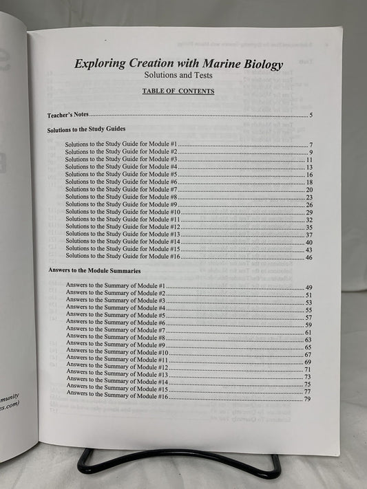 Solutions and Tests for Exploring Creation with Marine Biology