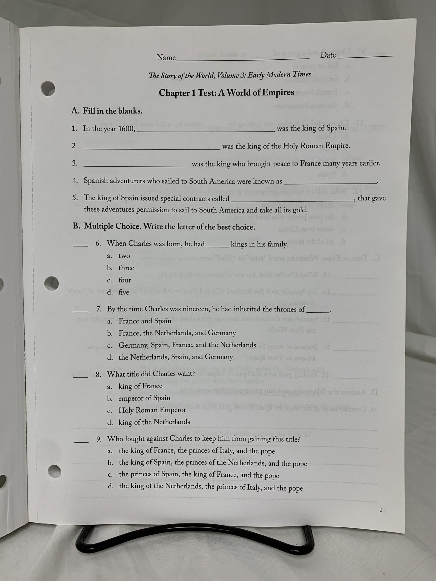 The Story of the World Volume 3 Tests and Answer Key
