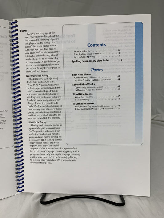 Abeka Vocabulary Spelling Poetry I (5th Ed.) Teacher Key