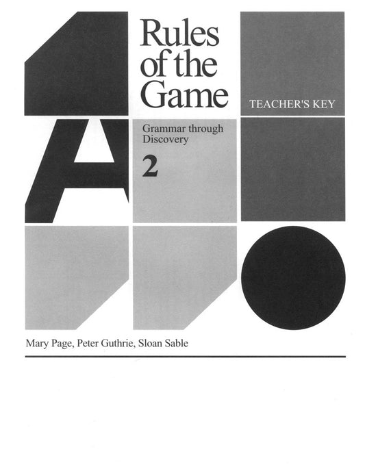 Rules of the Game 2 - Answer Key (Grades 7-8)