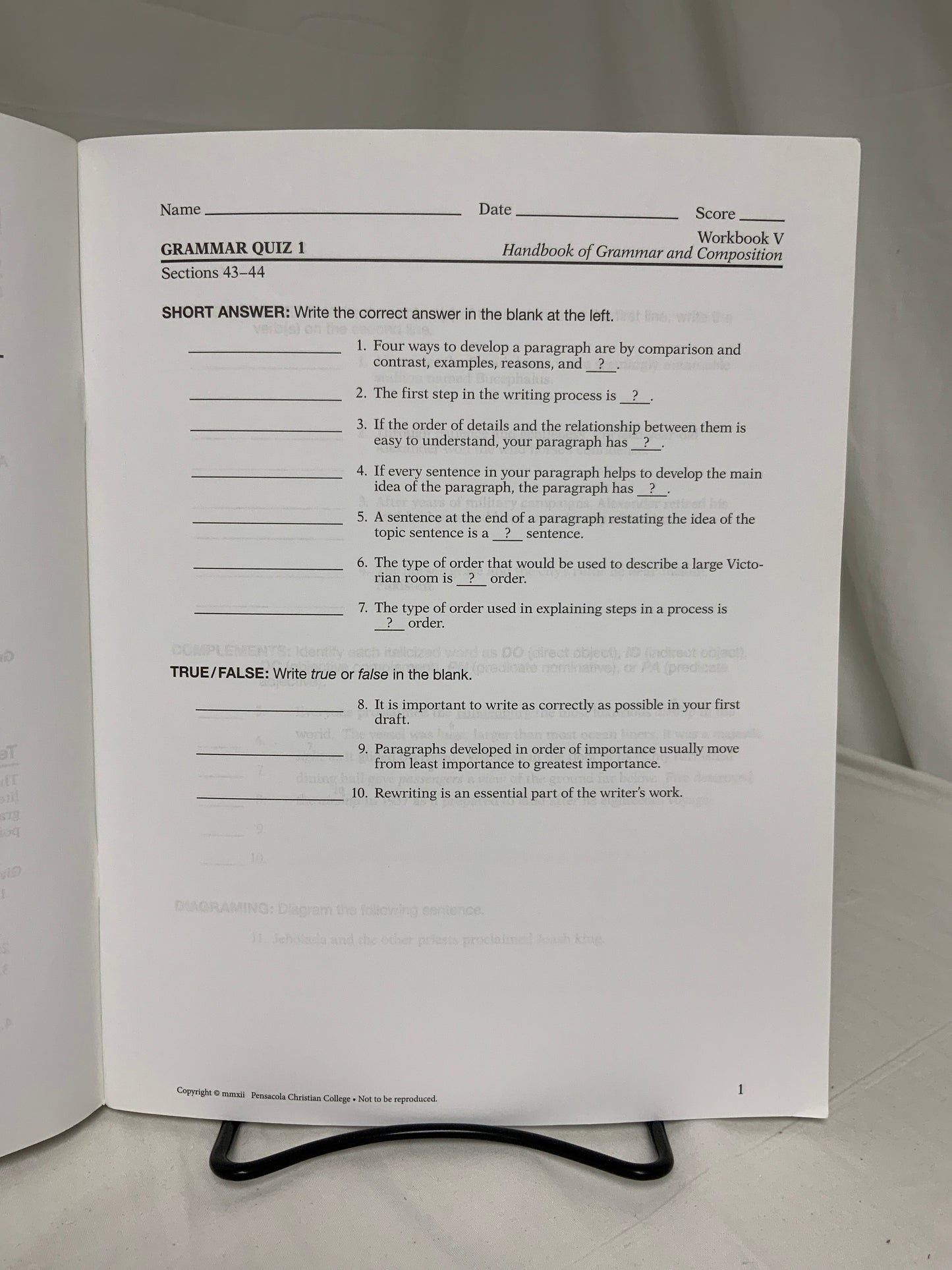 Abeka Workbook V for Handbook of Grammar & Composition (4th Ed.) Set of 4