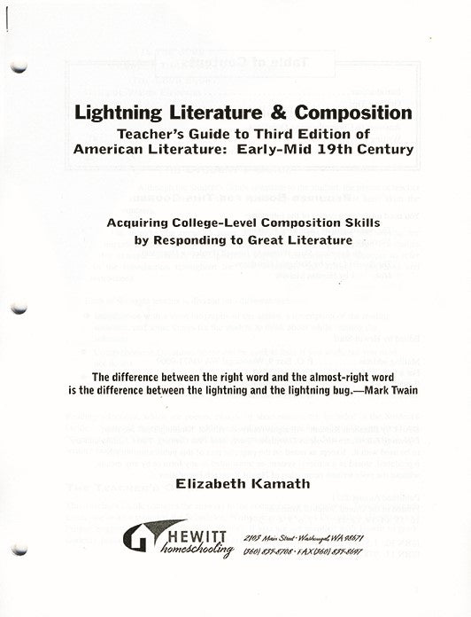 Lightning Lit — American Lit: Early-Mid 19th Century Teacher Guide