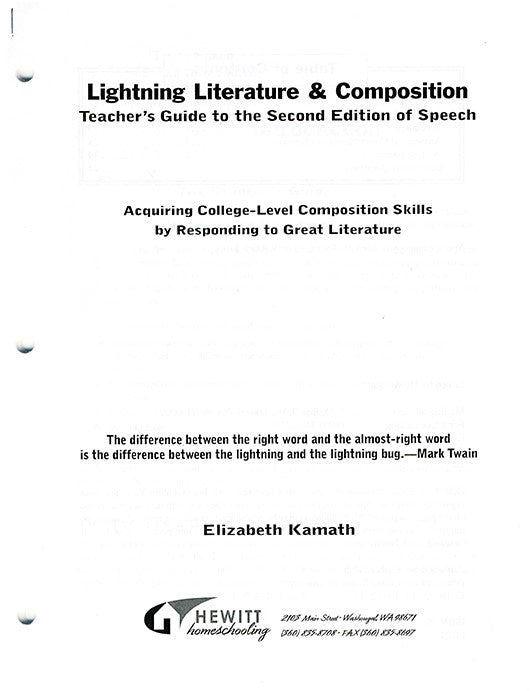 Lightning Lit — Speech Teacher Guide 2nd Edition