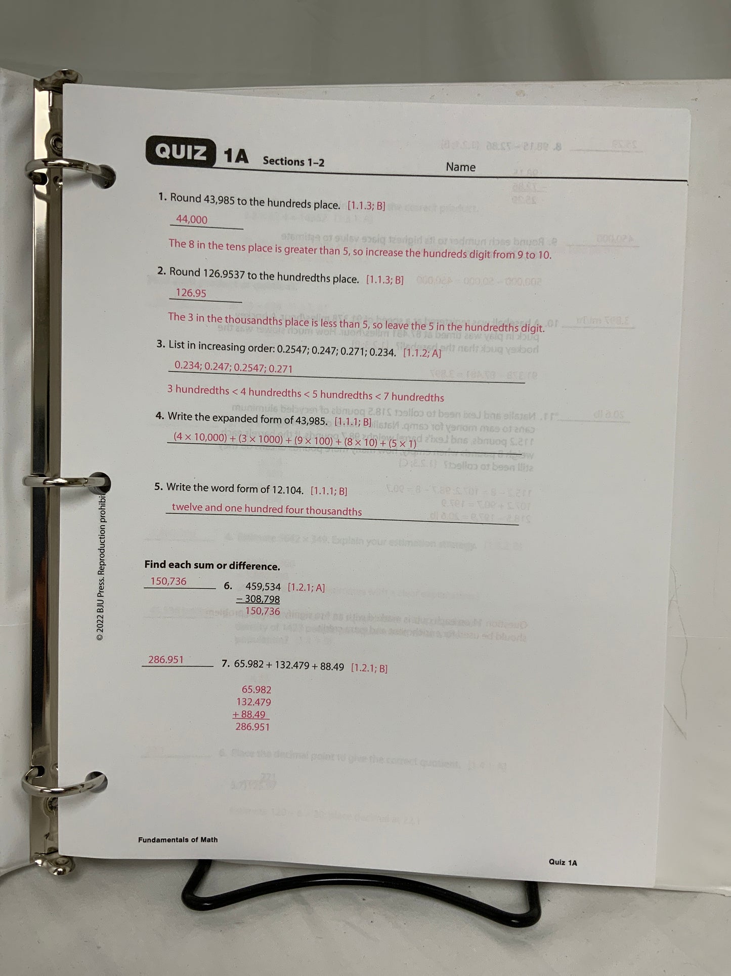 BJU Fundamentals of Math (3rd Ed.) Set of 5