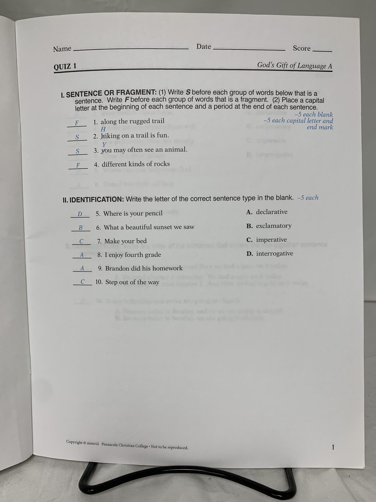 Abeka God's Gift of Language A (3rd Ed.) Set of 2