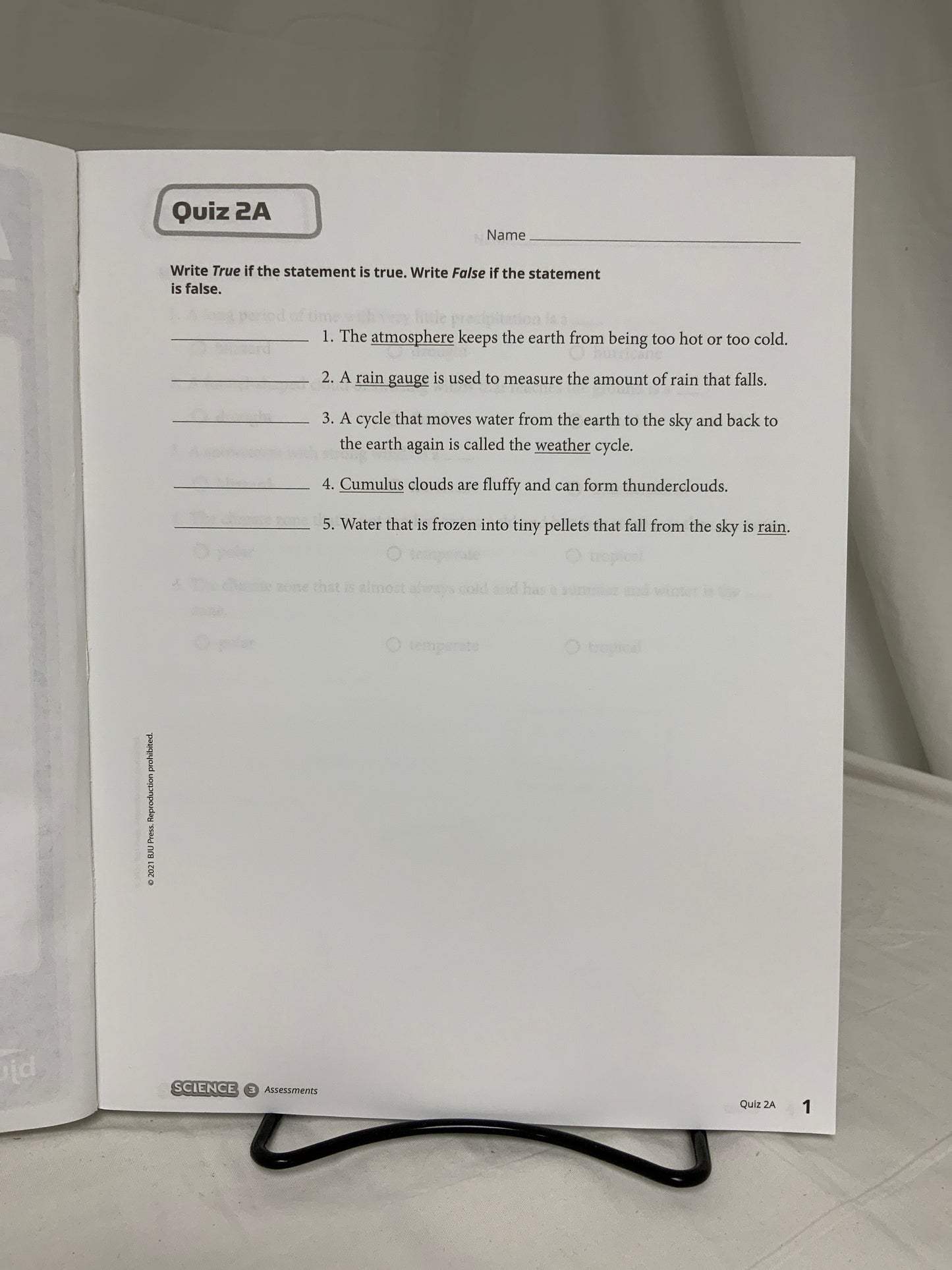 BJU Science 3 (5th Ed.) Assessments