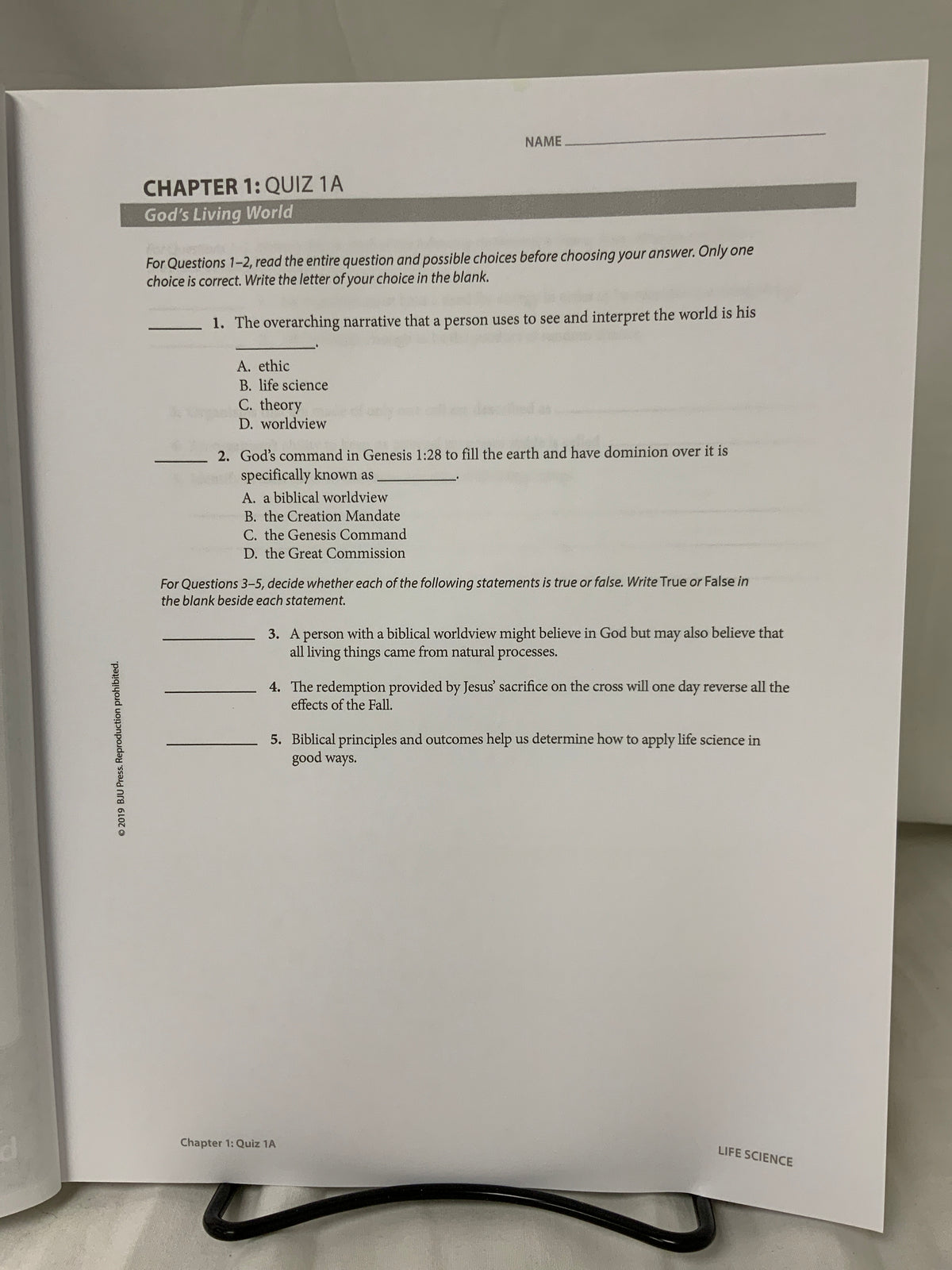BJU Life Science (5th Ed.) Assessments