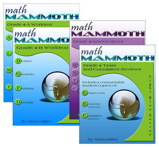 Math Mammoth Grade 4 Package Light Blue Series (Color Version)