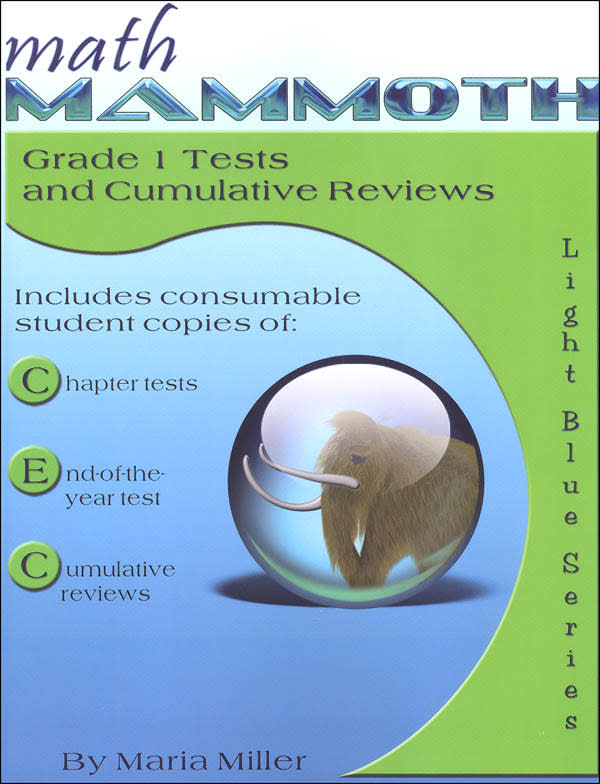 Math Mammoth Grade 1 Test/Review Light Blue Series (Color Version)