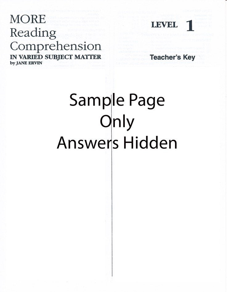 MORE Reading Comprehension 1 - Answer Key - Grades 8-9