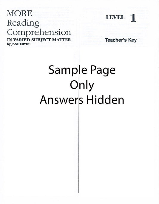 MORE Reading Comprehension 1 - Answer Key - Grades 9