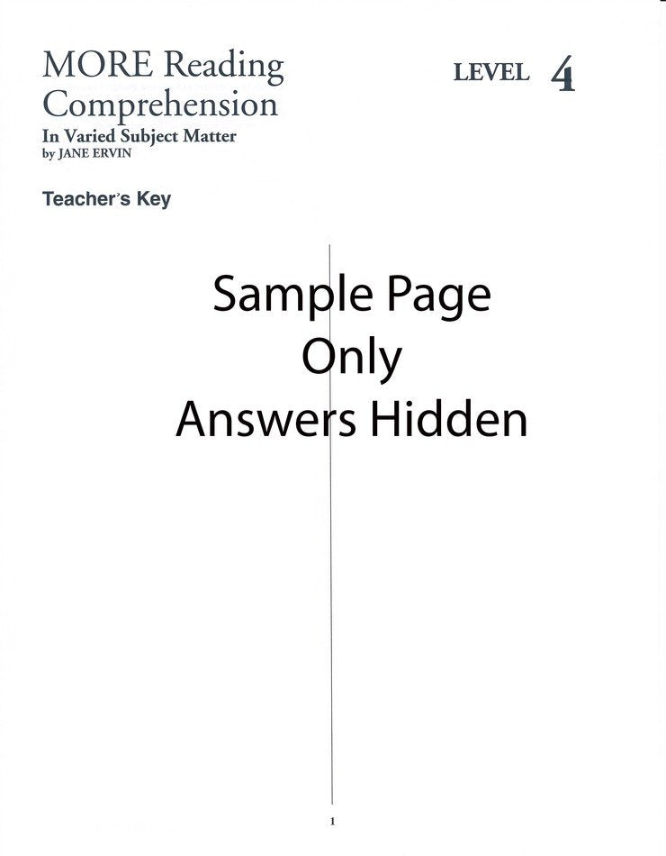 MORE Reading Comprehension 4 - Answer Key - Grades 12