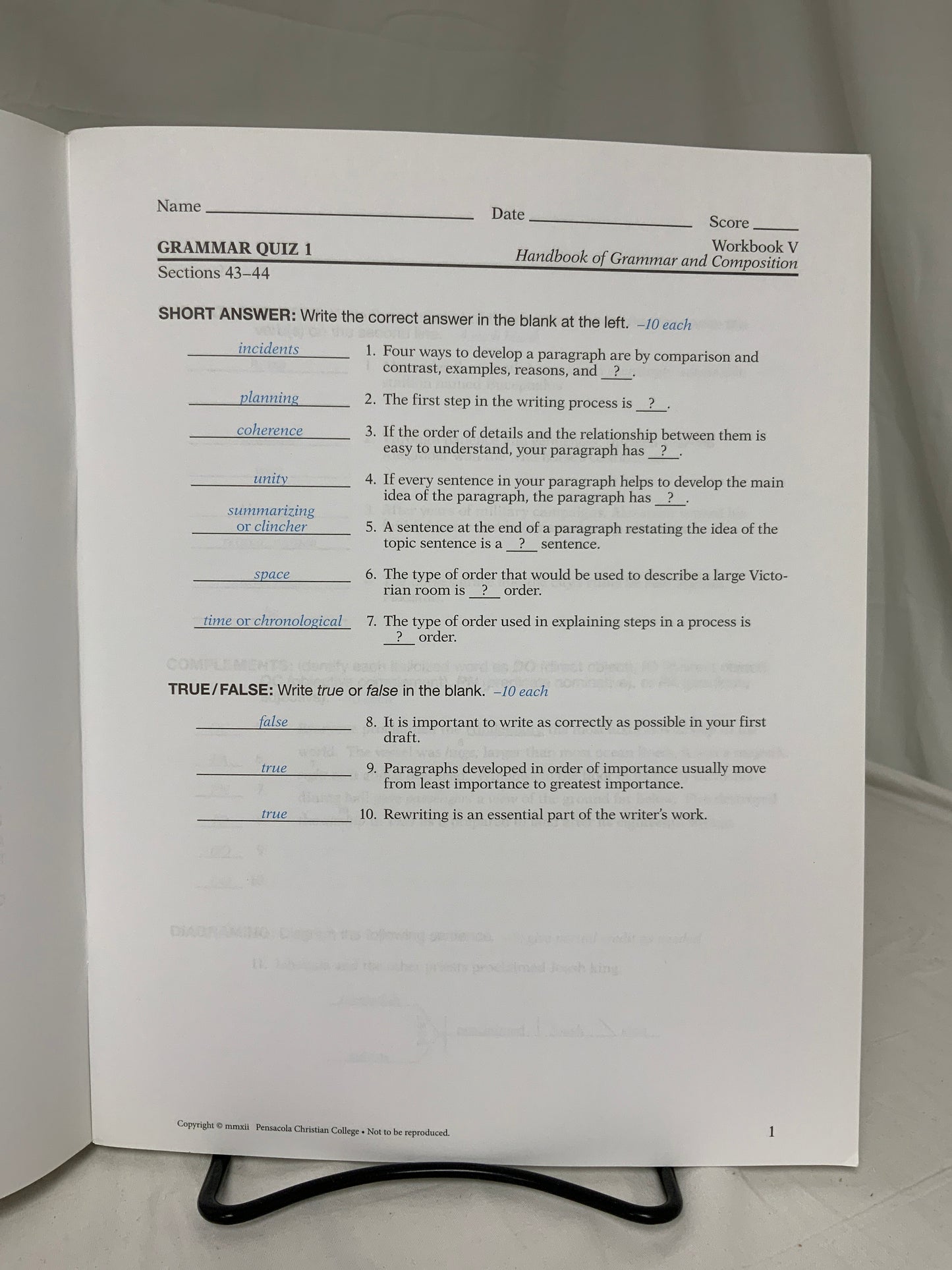 Abeka Workbook V for Handbook of Grammar & Composition (4th Ed.) Set of 4