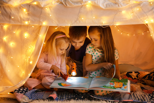 Kids reading in home made fort increase reading level books homeschooling