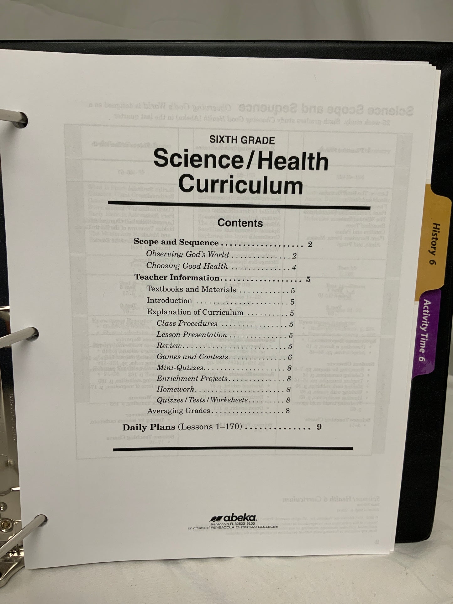 Abeka Sixth Grade Curriculum (6th Ed.) Lesson Plans