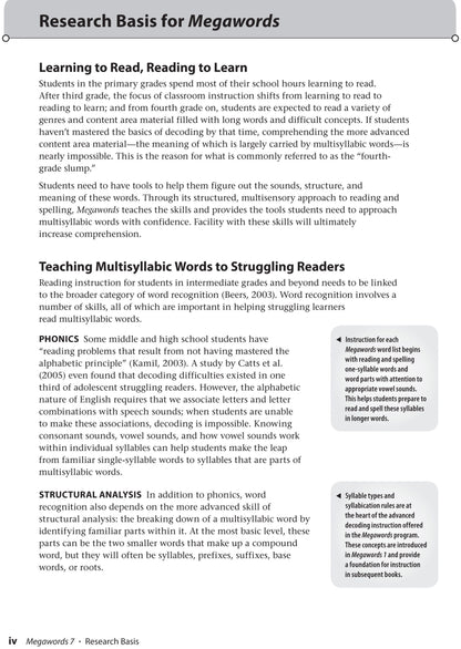 Megawords 7 Teacher's Guide 2nd Edition (Grades 4-12)