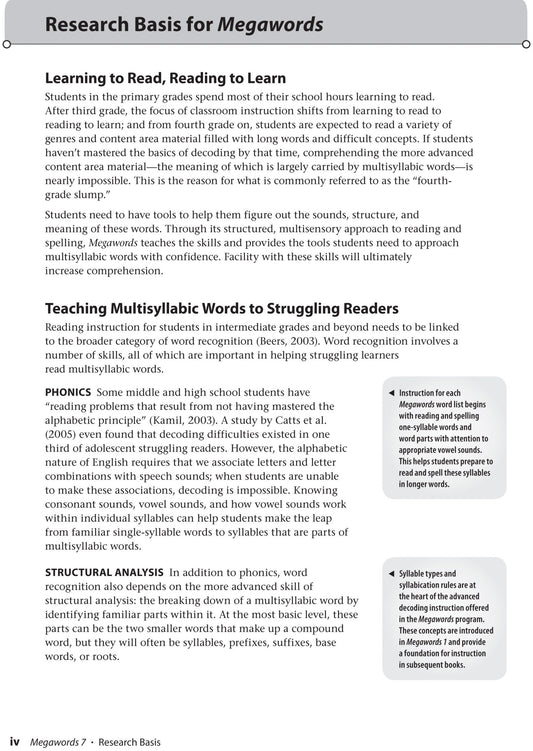 Megawords 7 Teacher's Guide 2nd Edition (Grades 4-12)