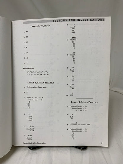 Saxon Math 8/7 Homeschool (3rd Ed.) Solutions Manual