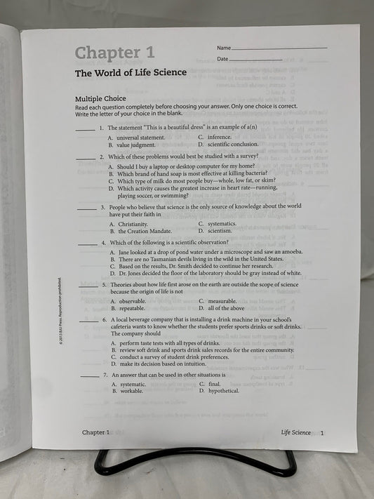 BJU Life Science (4th Ed.) Tests