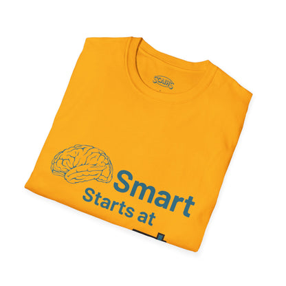 Smart Starts at Home T-Shirt, Motivational Tee, Gift for Educators, Adult Unisex Casual Top, Home Schooling Apparel, Yellow Graphic Shirt