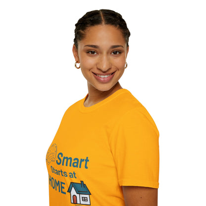 Smart Starts at Home T-Shirt, Motivational Tee, Gift for Educators, Adult Unisex Casual Top, Home Schooling Apparel, Yellow Graphic Shirt