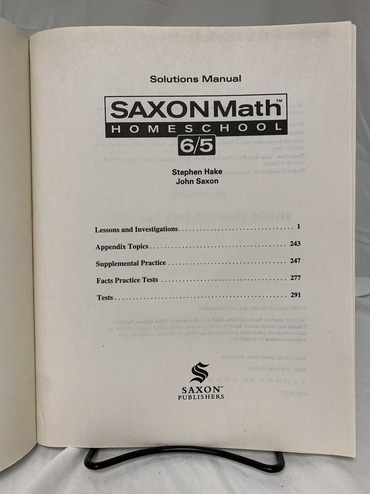 Saxon Math 6/5 Homeschool (3rd Ed.) Solutions Manual