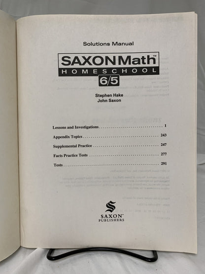 Saxon Math 6/5 Homeschool (3rd Ed.) Solutions Manual