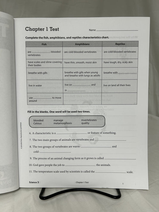 BJU Science 3 (4th Ed.) Tests