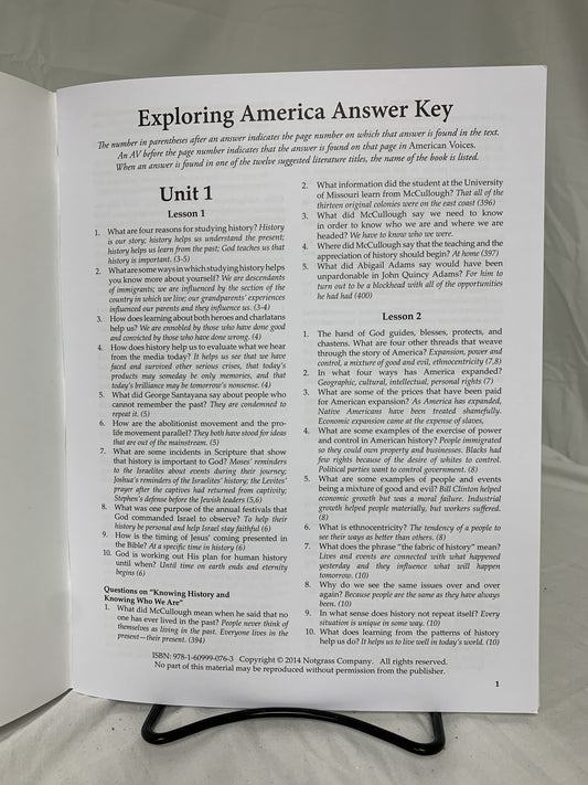 Exploring America (2014) Answer Key