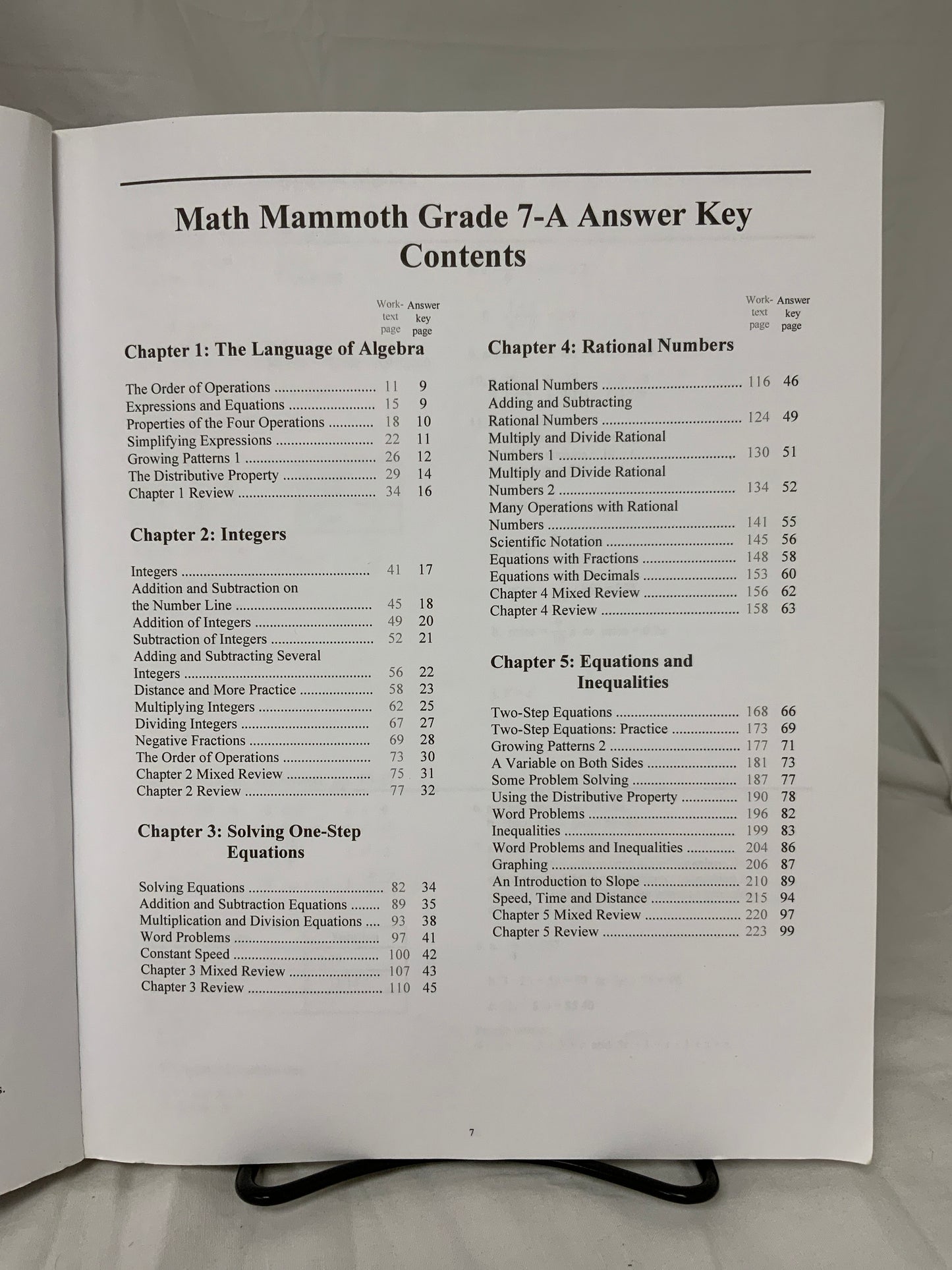 Math Mammoth Grade 7 Answer Keys (2014 Edition, Black & White)
