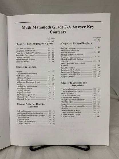 Math Mammoth Grade 7 Answer Keys (2014 Edition, Black & White)