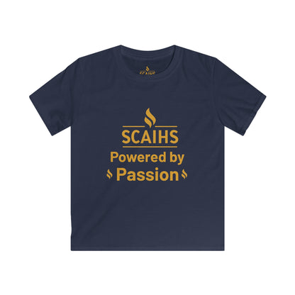 Kids Softstyle Tee - 'Powered by Passion' - Youth T-Shirt, Family Values Shirt, Kids Apparel, Gift for Kids, Yellow Tee