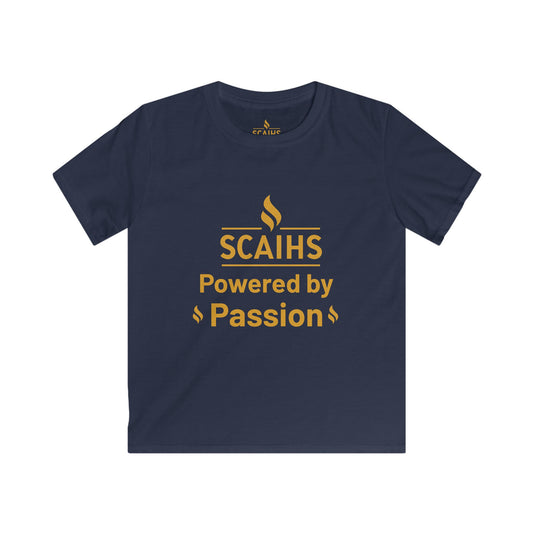 Kids Softstyle Tee - 'Powered by Passion' - Youth T-Shirt, Family Values Shirt, Kids Apparel, Gift for Kids, Yellow Tee