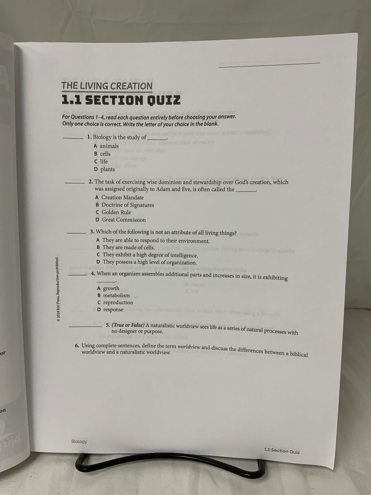 BJU Biology (6th Ed.) Assessments