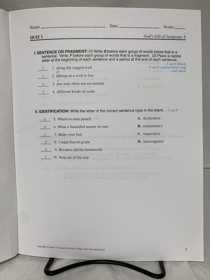 Abeka God's Gift of Language A (3rd Ed.) Set of 2