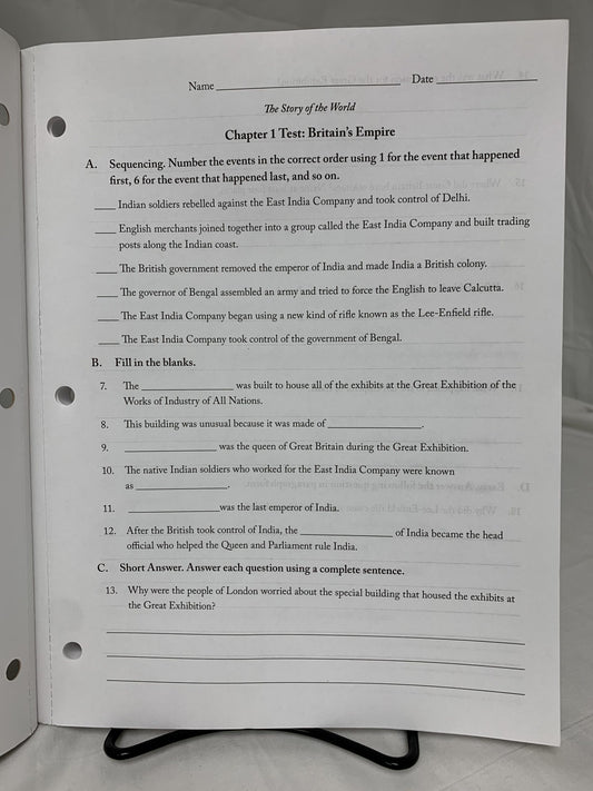 The Story of the World Volume 4 Tests and Answer Key