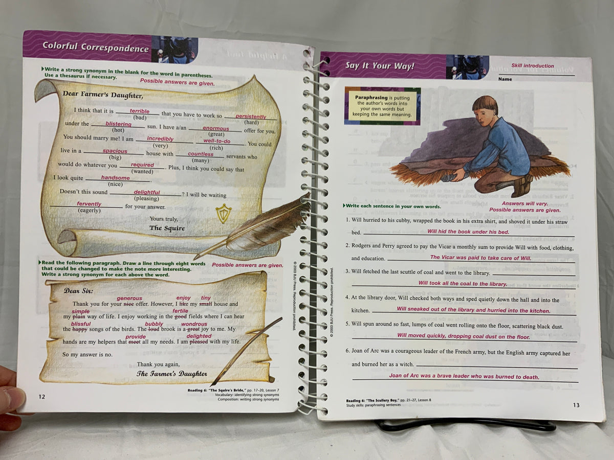 BJU Reading 6 (2nd Ed.) Worktext Answer Key