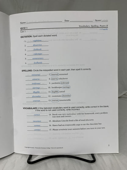 Abeka Vocabulary, Spelling, Poetry II (5th Ed.) Set of 2